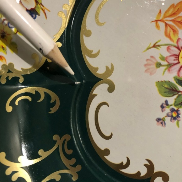 Daher Decorated Ware Metal Bowl - Green with Florals & Gold Accents - Picture 8 of 10